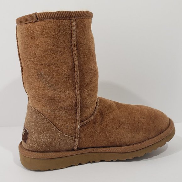 UGG Australia Brown Classic Short Boots Size W 5 Leather Sheepskin - Picture 4 of 9
